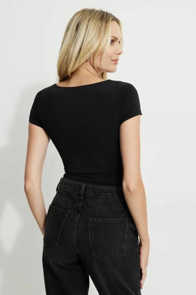 Women Dynamite Bodysuits Shirred Sweetheart Bodysuit BLACK