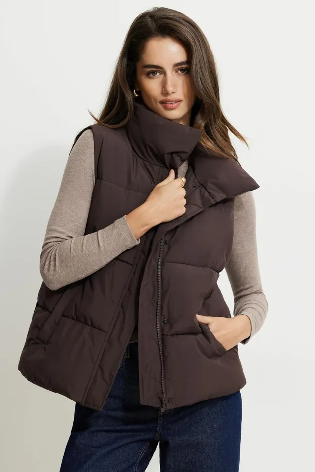 Women Dynamite Coats and Jackets Quilted Puffer Vest Brown