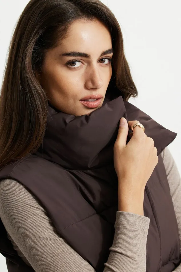 Women Dynamite Coats and Jackets Quilted Puffer Vest Brown
