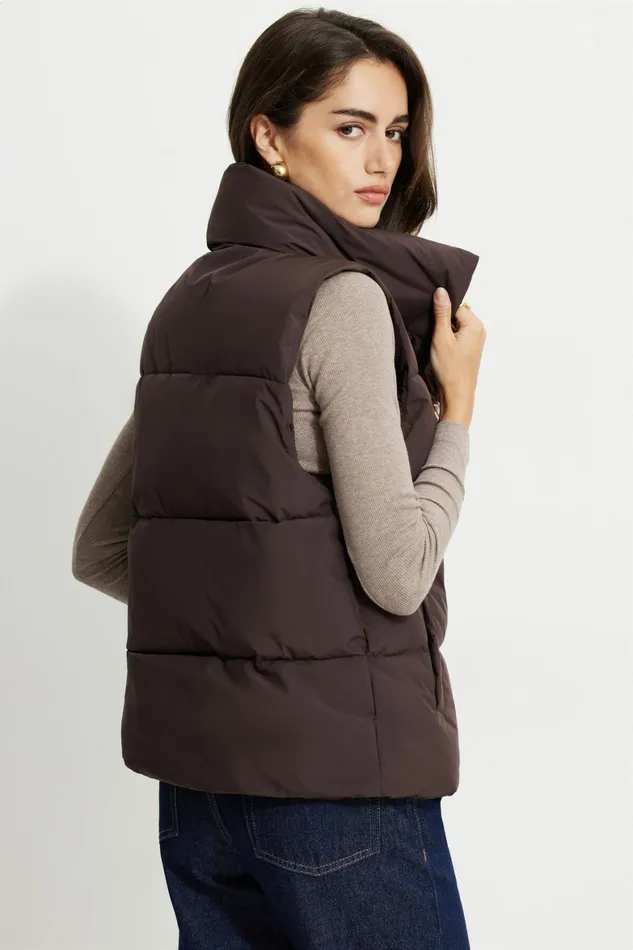 Women Dynamite Coats and Jackets Quilted Puffer Vest Brown
