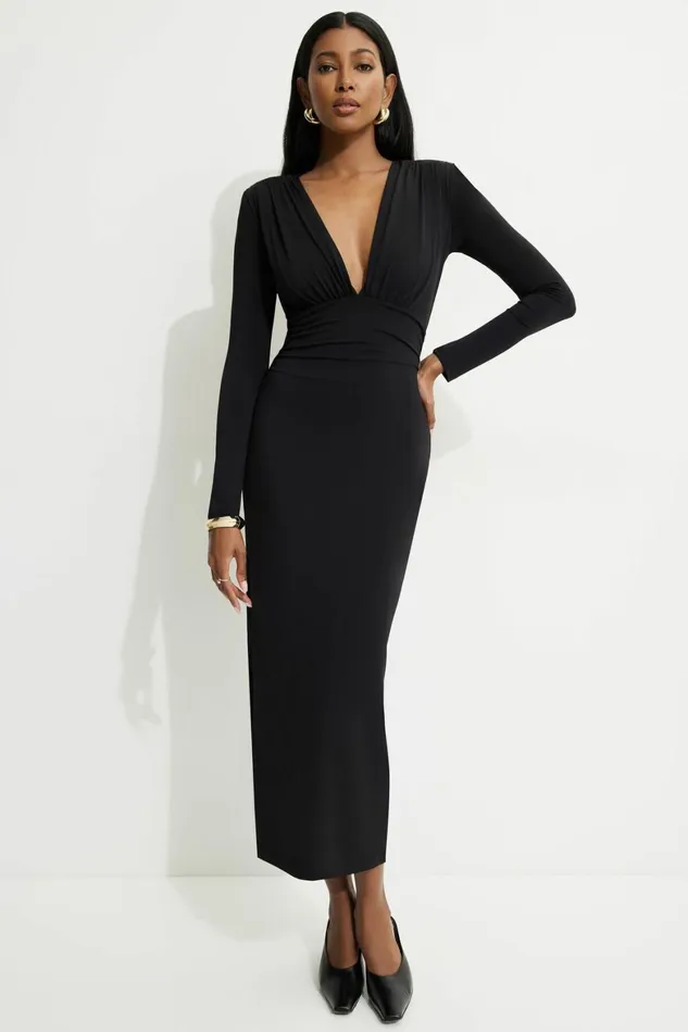 Women Dynamite Dresses and Jumpsuits Deep V Maxi Dress Black