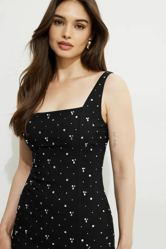 Women Dynamite Dresses and Jumpsuits Florencia Embellished Mini Dress Black