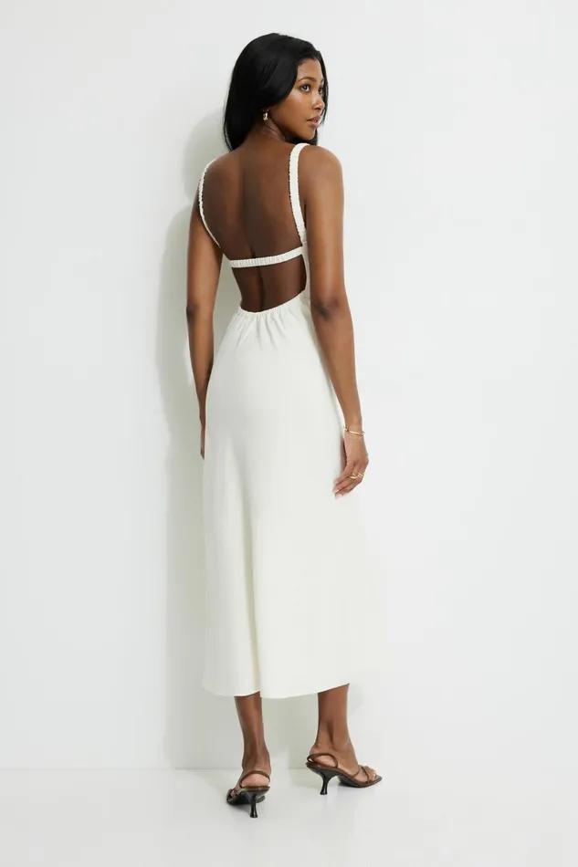 Women Dynamite Dresses and Jumpsuits Open Back Midi Dress Beige