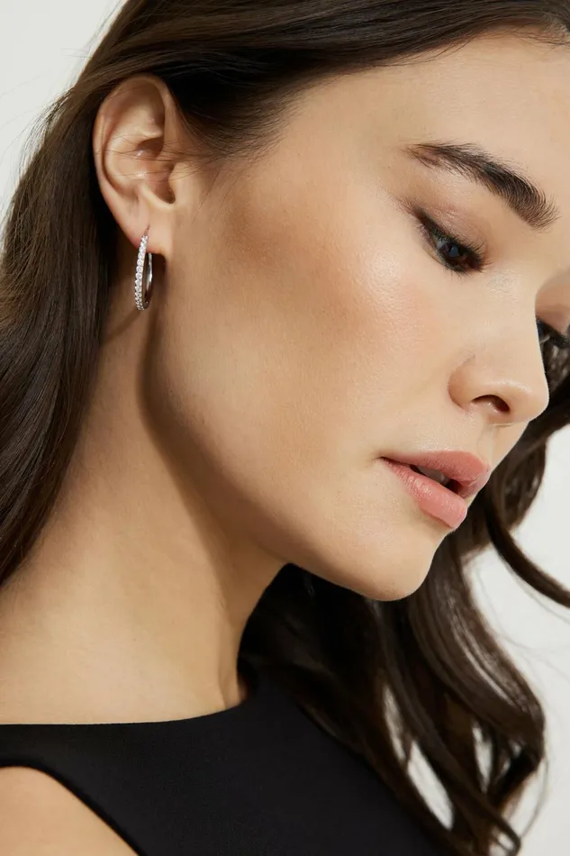 Women Dynamite Earrings 3Pack Gem Hoop Earrings Gray