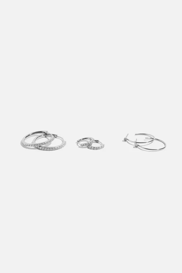 Women Dynamite Earrings 3Pack Gem Hoop Earrings Gray