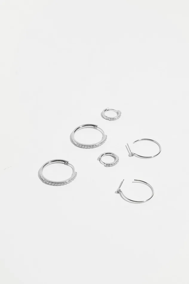 Women Dynamite Earrings 3Pack Gem Hoop Earrings Gray
