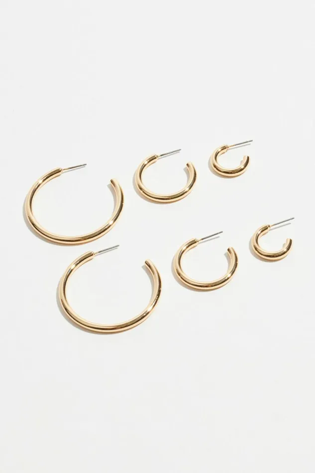 Women Dynamite Earrings 3Pack Trio Hoop Earrings Yellow