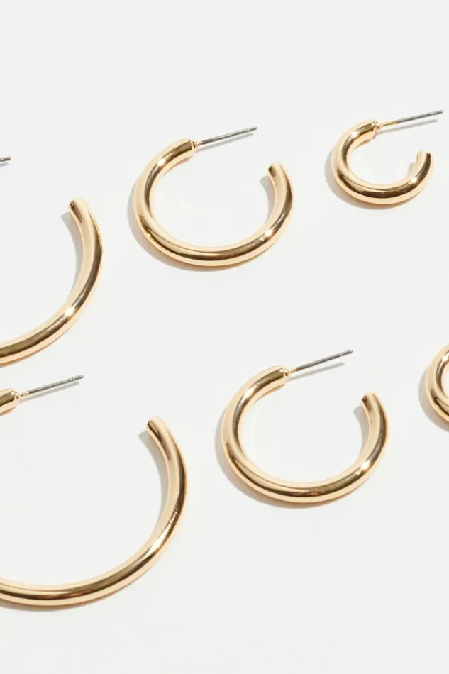 Women Dynamite Earrings 3Pack Trio Hoop Earrings Yellow