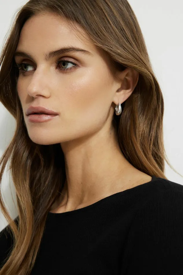 Women Dynamite Earrings Mini Textured Hoop Earrings Gray