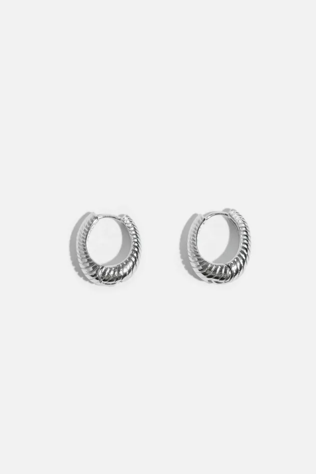 Women Dynamite Earrings Mini Textured Hoop Earrings Gray