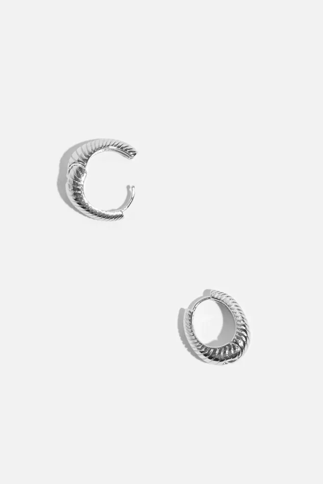Women Dynamite Earrings Mini Textured Hoop Earrings Gray