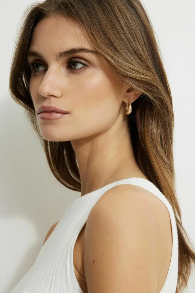 Women Dynamite Earrings Mini Textured Hoop Earrings YELLOW