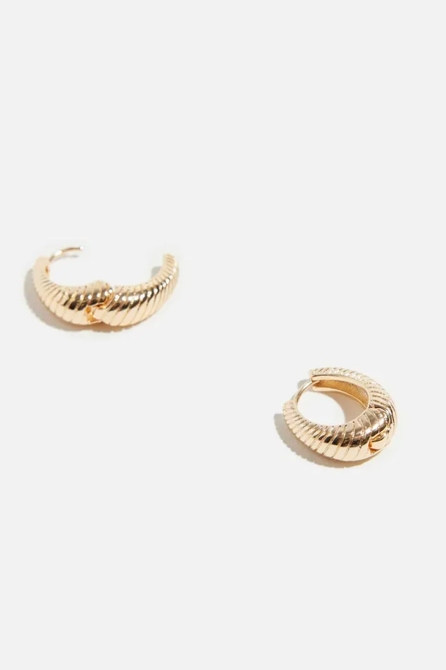 Women Dynamite Earrings Mini Textured Hoop Earrings YELLOW