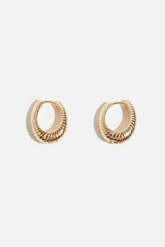 Women Dynamite Earrings Mini Textured Hoop Earrings YELLOW