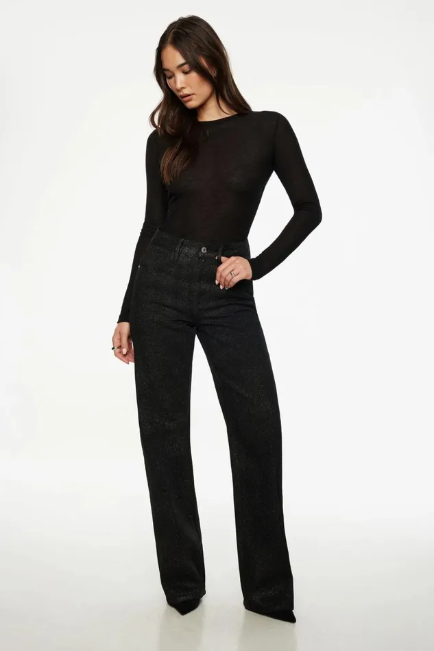 Women Dynamite Jeans and Denim Heidi Glitter Wide Leg Jeans Black