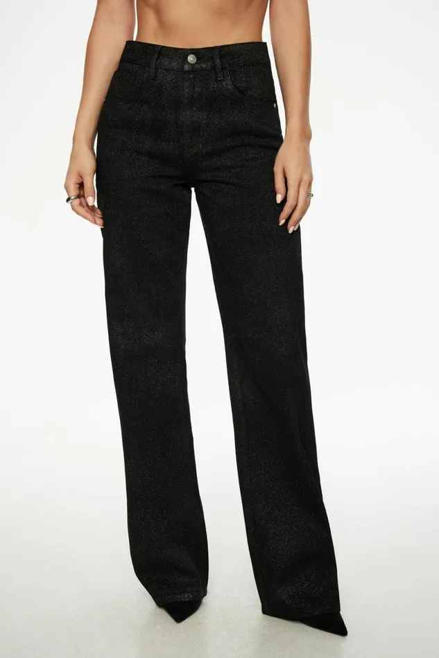 Women Dynamite Jeans and Denim Heidi Glitter Wide Leg Jeans Black