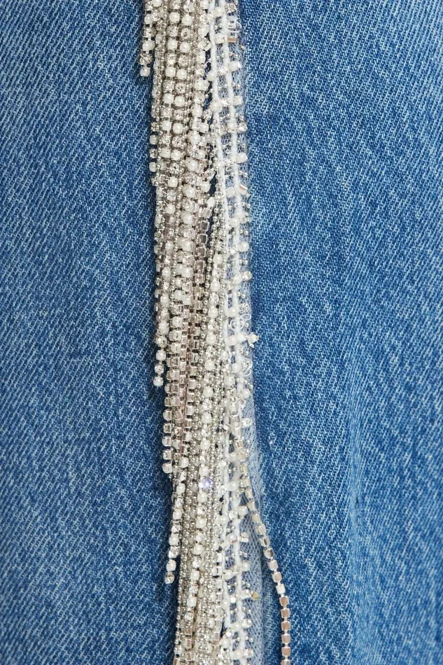 Women Dynamite Jeans and Denim Mika Rhinestone Fringe Relaxed Straight Jeans Blue