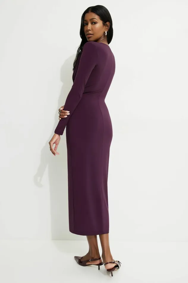 Women Dynamite Midi and Maxi Dresses Deep V Maxi Dress BURGUNDY