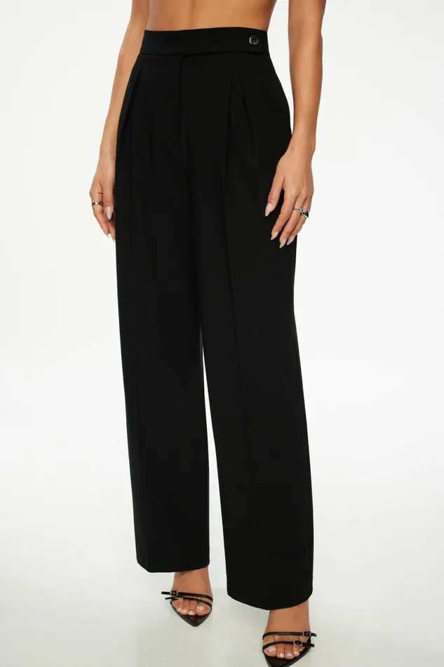 Women Dynamite Pants Pleated Wide Leg Pants Black