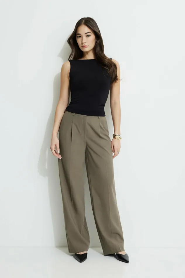 Women Dynamite Pants Sofia Pleated Straight Leg Pants Brown