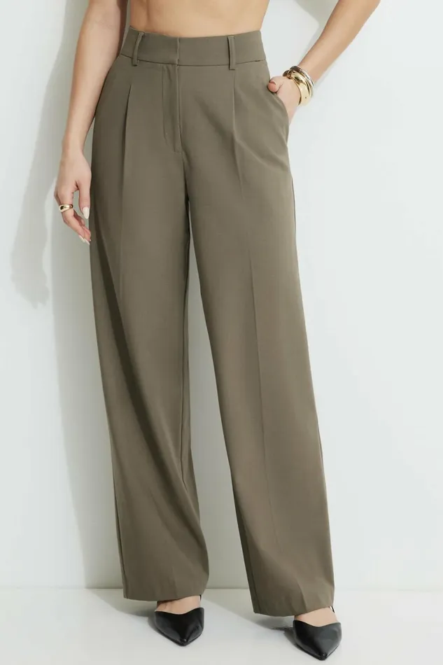 Women Dynamite Pants Sofia Pleated Straight Leg Pants Brown