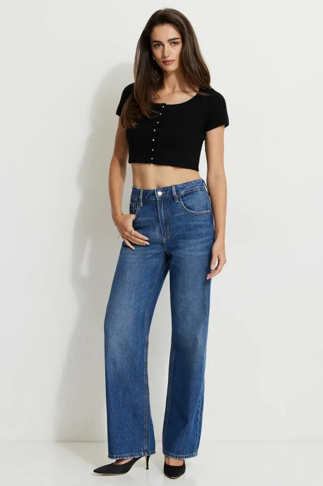 Women Dynamite Short Sleeve Tops Heavenlyarn Billy Pearl Button Cardigan Black