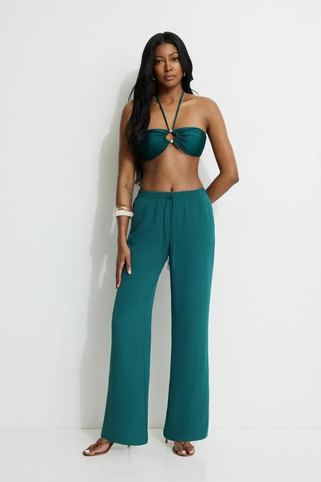 Women Dynamite Swimwear Pearl Cutout Bandeau Bikini Top Green