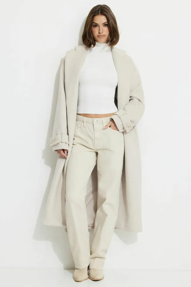 Women Dynamite Tops Button Cuff Turtleneck Sweater White