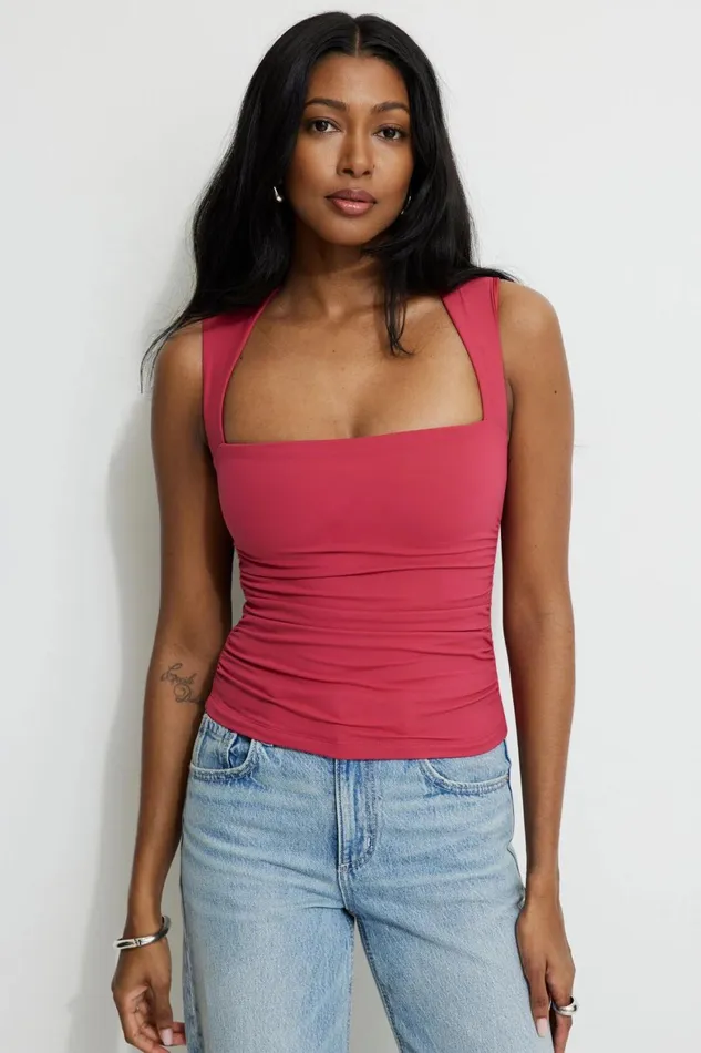 Women Dynamite Tops Cherry Bolero Tank Top Pink
