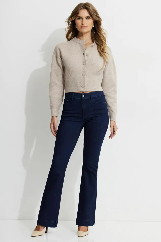 Women Dynamite Tops Heavenlyarn Catherine Crewneck Cardigan Beige