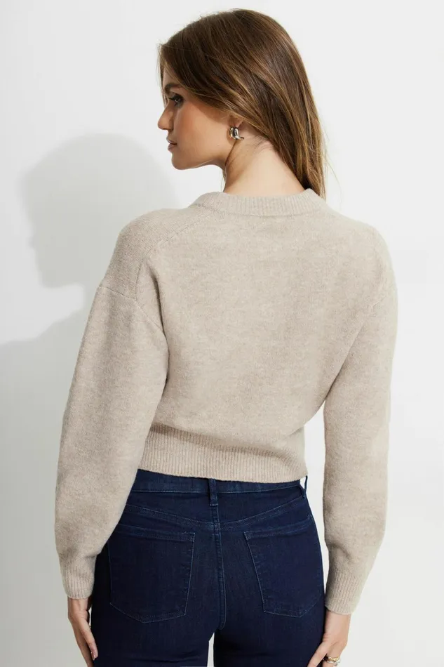 Women Dynamite Tops Heavenlyarn Catherine Crewneck Cardigan Beige