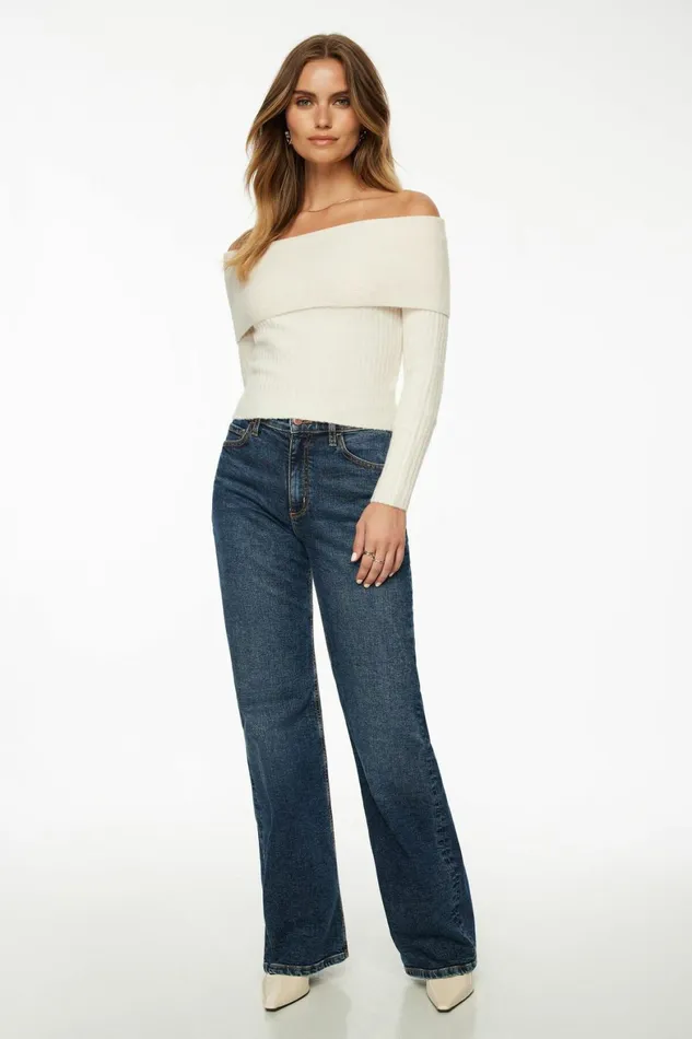 Women Dynamite Tops Heavenlyarn Laura Off Shoulder Sweater Beige