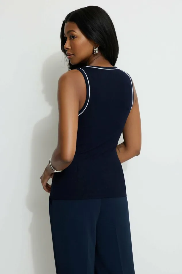 Women Dynamite Tops Ribbed Contrast Tank Top Blue