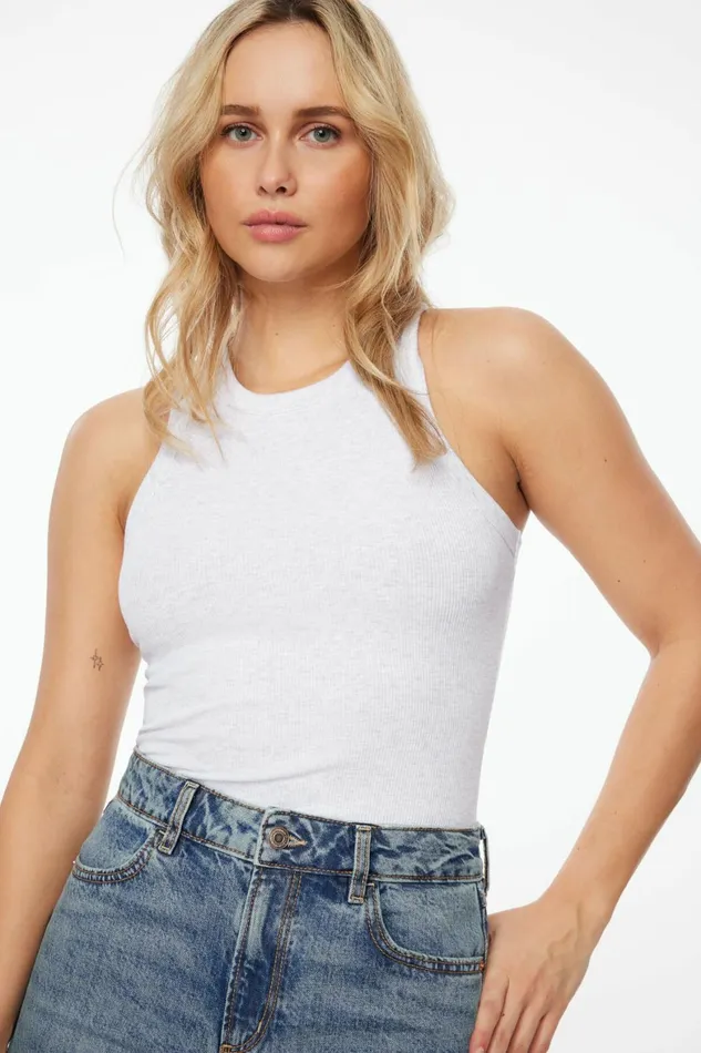Women Dynamite Tops Tedi Ribbed Tank Top Gray