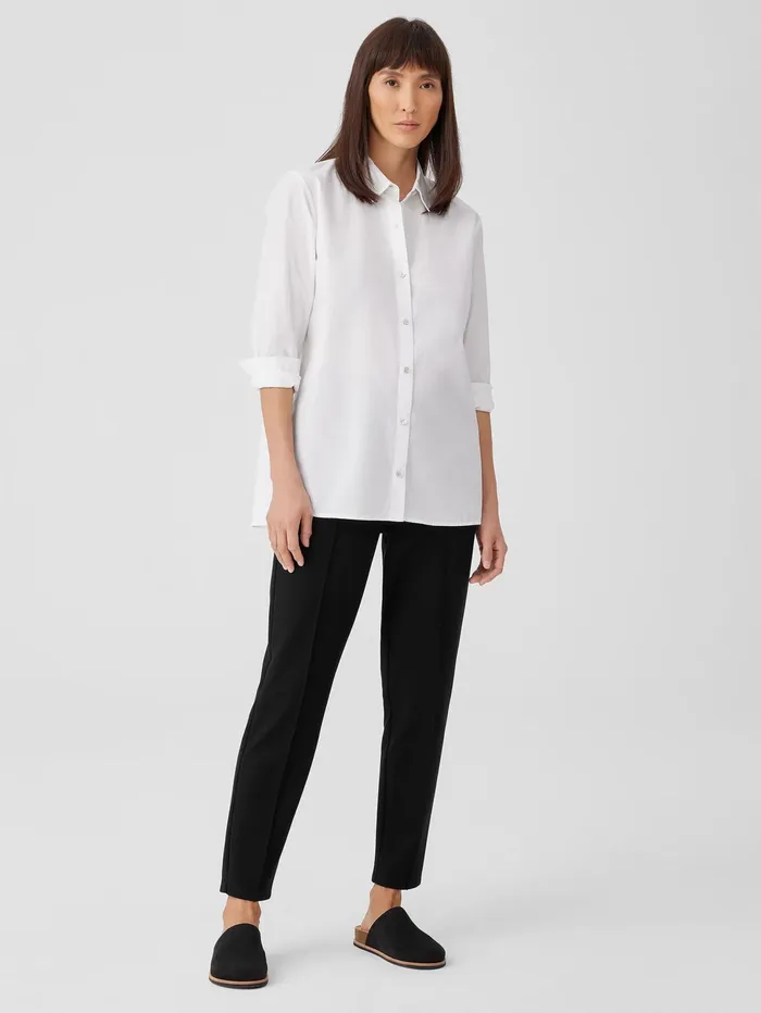 Women Eileen Fisher Dresses and Skirts Washed Organic Cotton Poplin Classic Collar Long Shirt White