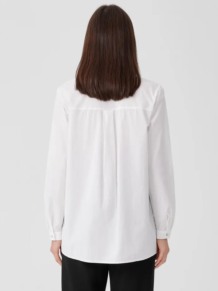 Women Eileen Fisher Dresses and Skirts Washed Organic Cotton Poplin Classic Collar Long Shirt White