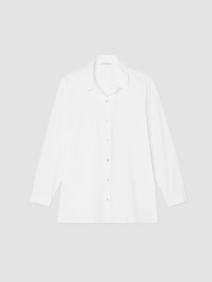 Women Eileen Fisher Dresses and Skirts Washed Organic Cotton Poplin Classic Collar Long Shirt White