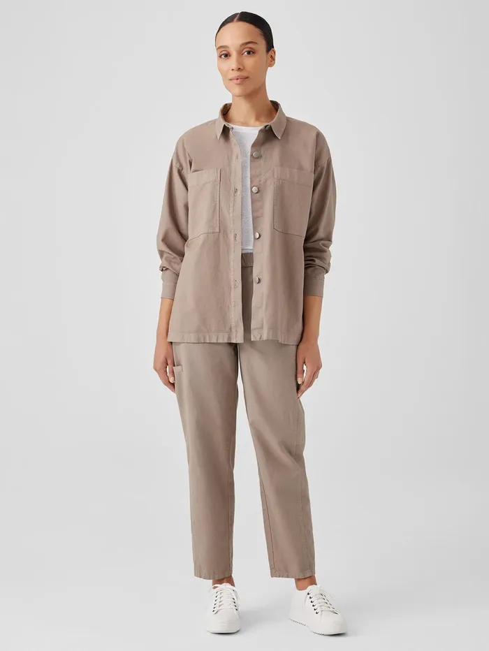 Women Eileen Fisher Jackets Coats and Vests Cotton Hemp Stretch Shirt Jacket Briar