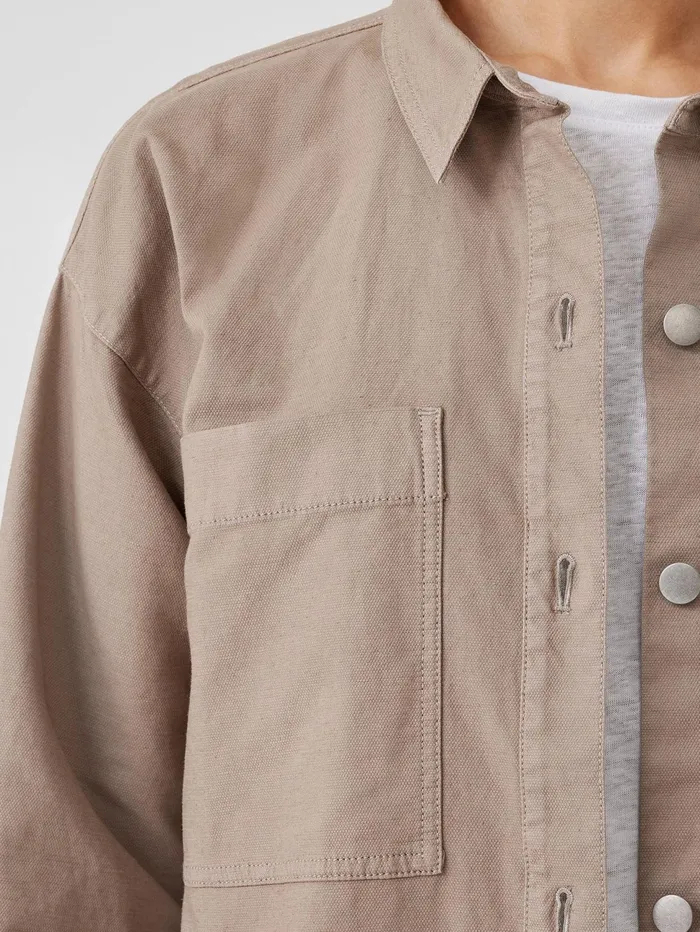 Women Eileen Fisher Jackets Coats and Vests Cotton Hemp Stretch Shirt Jacket Briar