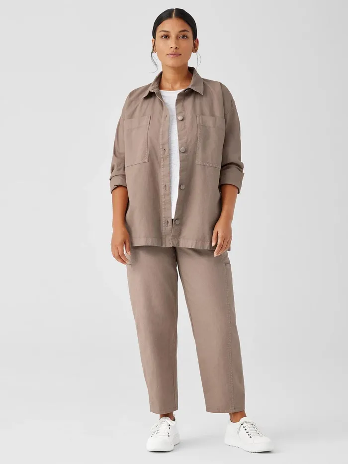 Women Eileen Fisher Jackets Coats and Vests Cotton Hemp Stretch Shirt Jacket Briar