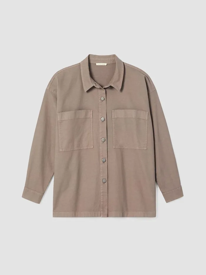 Women Eileen Fisher Jackets Coats and Vests Cotton Hemp Stretch Shirt Jacket Briar