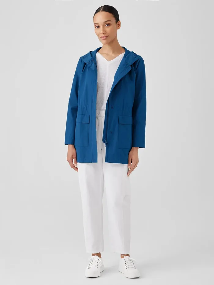 Women Eileen Fisher Jackets Coats and Vests Light Cotton Nylon Hooded Coat Atlantis