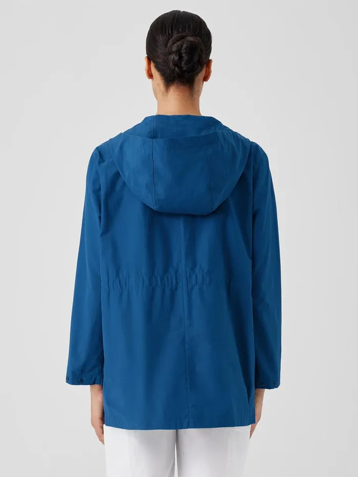 Women Eileen Fisher Jackets Coats and Vests Light Cotton Nylon Hooded Coat Atlantis
