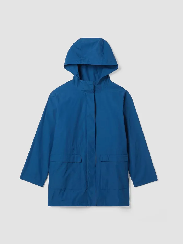 Women Eileen Fisher Jackets Coats and Vests Light Cotton Nylon Hooded Coat Atlantis