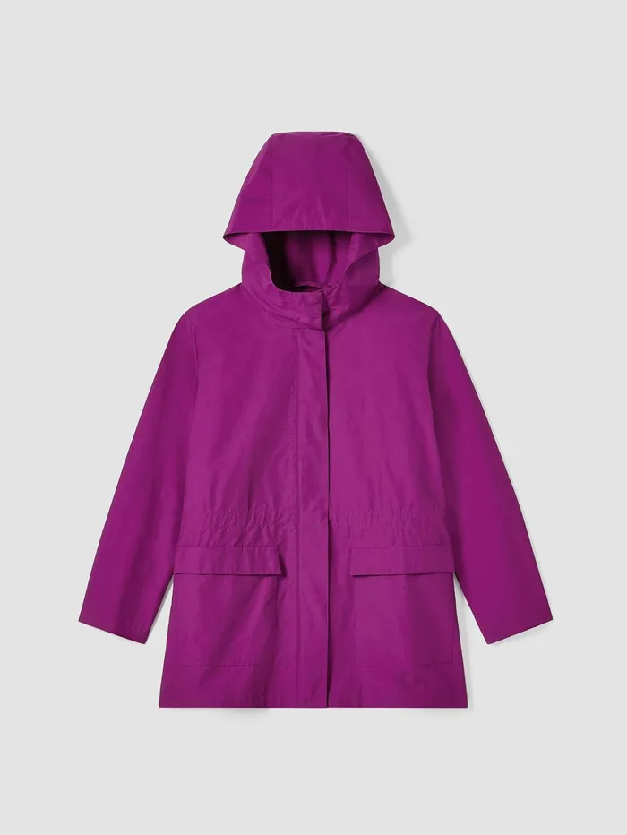 Women Eileen Fisher Jackets Coats and Vests Light Cotton Nylon Hooded Coat Atlantis