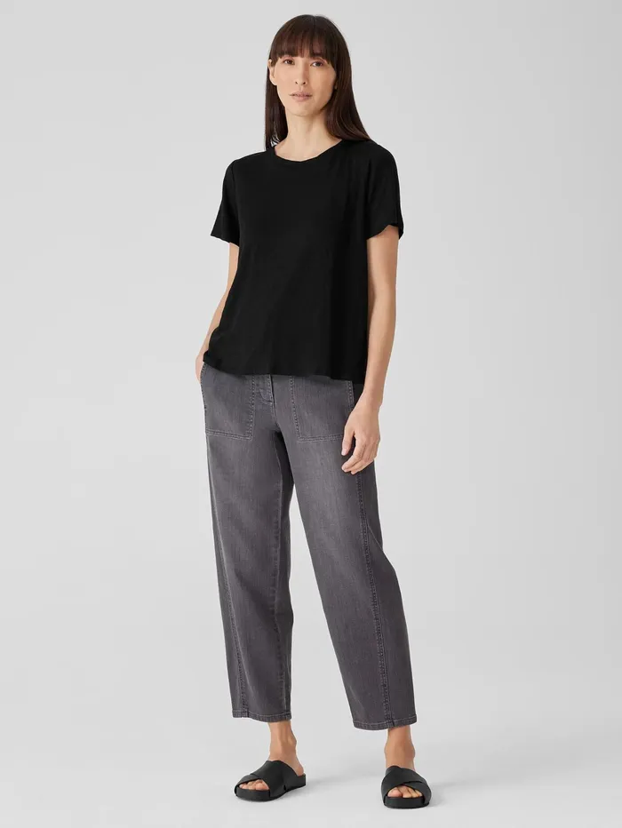 Women Eileen Fisher Pants Shorts and Jumpsuits Organic Linen Jersey Crew Neck Tee Black