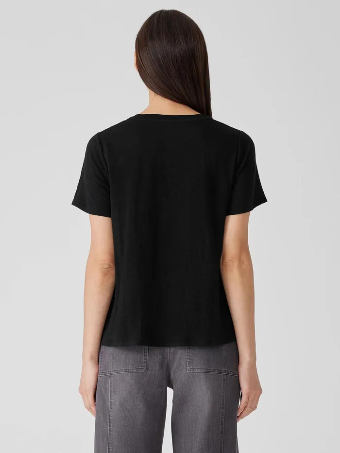 Women Eileen Fisher Pants Shorts and Jumpsuits Organic Linen Jersey Crew Neck Tee Black
