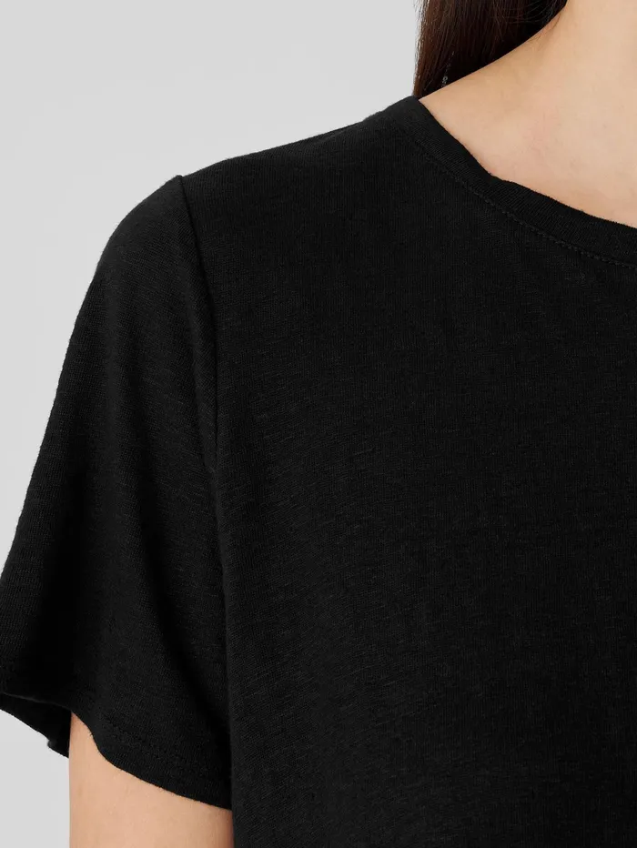 Women Eileen Fisher Pants Shorts and Jumpsuits Organic Linen Jersey Crew Neck Tee Black