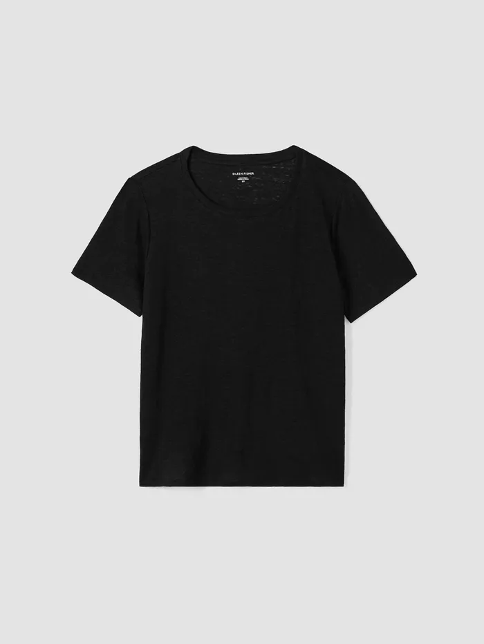 Women Eileen Fisher Pants Shorts and Jumpsuits Organic Linen Jersey Crew Neck Tee Black