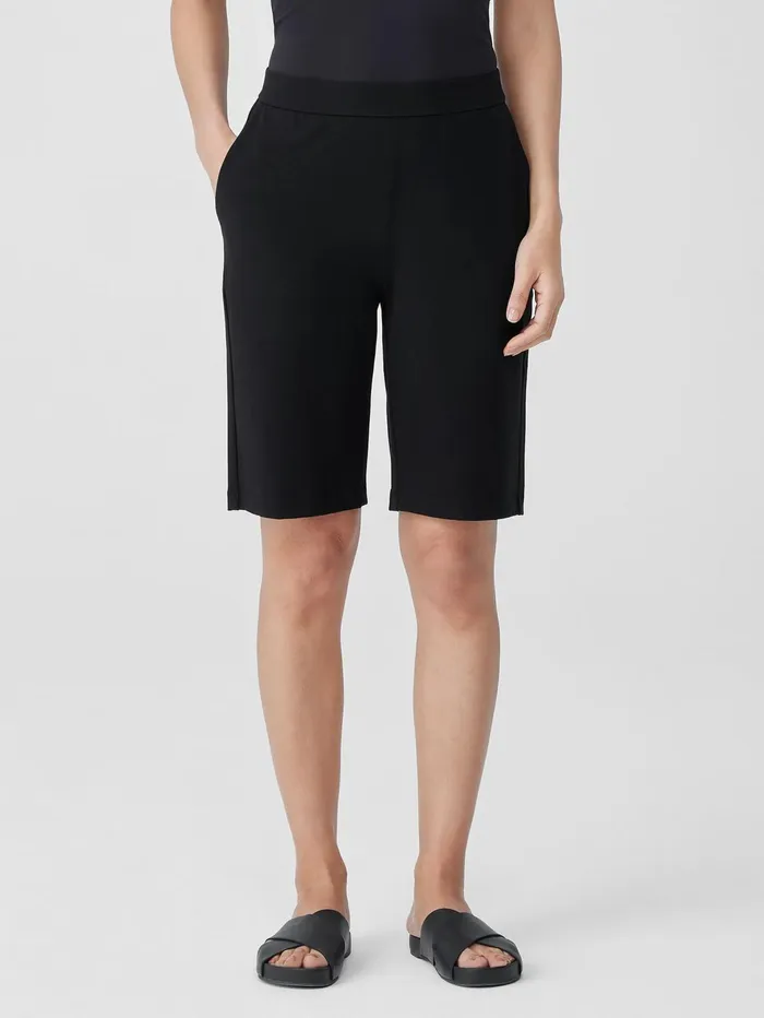 Women Eileen Fisher Pants Shorts and Jumpsuits Pima Cotton Stretch Jersey Walking Shorts Black